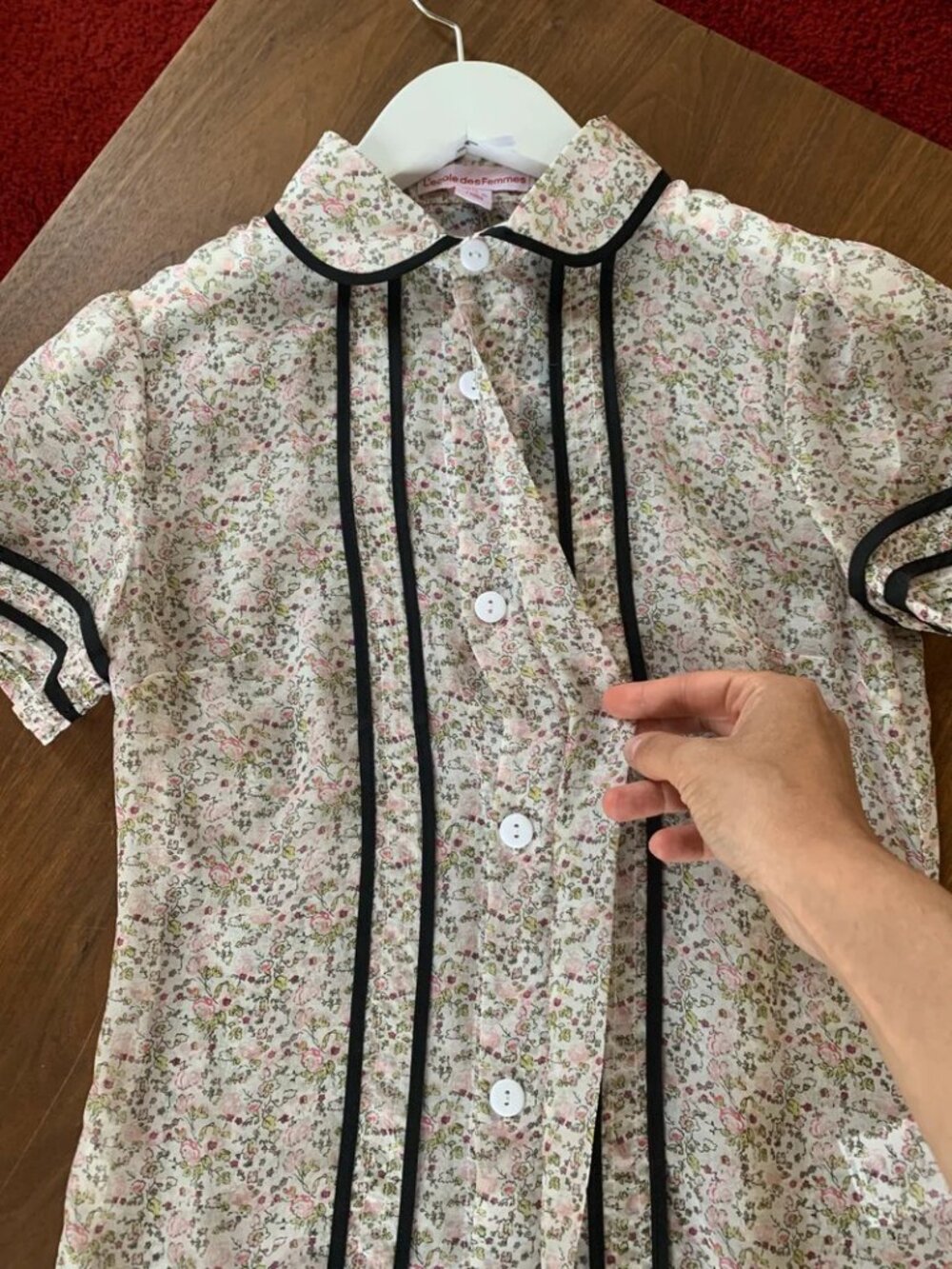 L' Ecole des Femmes Liberty Floral Silk Black-trim Peter Pan collar blouse, 6